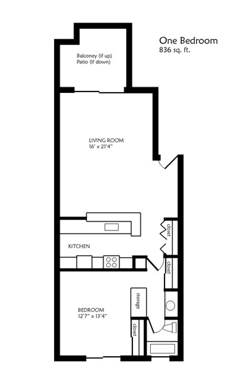 1 Bed 1 Bath 737C floor plan